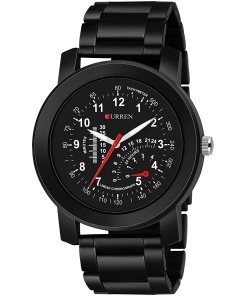 Glass Display  Analogue Black Dial Metal Strap Watch for Men and Boy