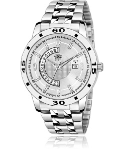Silver Dial Date Display Analogue Watch for Men and Boys