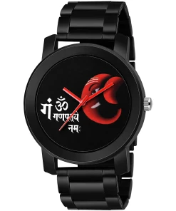 Analogue Black Dial Lord Ganpati Metal Strap Watch for Men and Boy