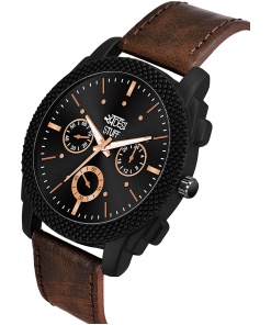 Black Dial Brown Leather Strap Stylish Analog Watch for Men