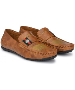 Men Tan,Brown Color Leatherette Material Casual Loafers