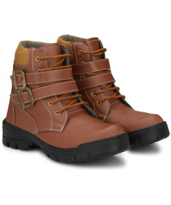 Men Brown Color Leatherette Material Casual Long Boots