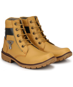 Men Brown Color Leatherette Material Casual Long Boots