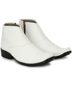 Men's White Color Leatherette Material Casual Boots