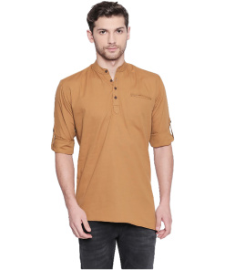 Men's Cotton Casual Short Cross Kurta Shirt (Material: Cotton, Color:Brown)