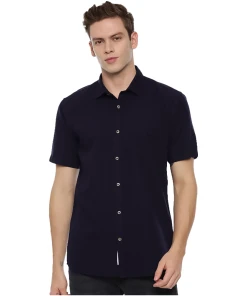 Men's Cotton Slim Fit Casual Shirt (Material: Cotton, Color:Navy blue)