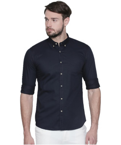 Men's Cotton Slim Fit Casual Shirt (Material: Cotton, Color:Navy Blue)