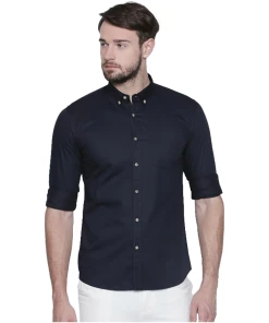 Men's Cotton Slim Fit Casual Shirt (Material: Cotton, Color:Navy Blue)