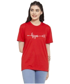 Women's Cotton Blend Hope Printed T-Shirt (Red)