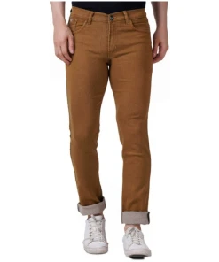 Men's Regular Fit Denim Mid Rise Jeans (Khaki)