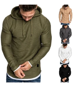 Autumn and Winter New Stitching Long-sleeved Hooded Sweater Men’s T-shirt