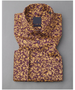 Brown With Decoreted Gold Flowers Premium Cotton Shirt