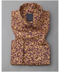 Brown With Decoreted Gold Flowers Premium Cotton Shirt