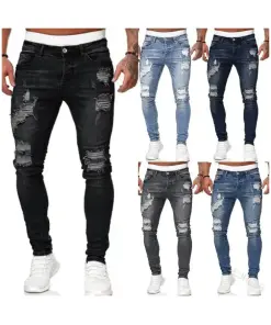 Ripped Used Denim Baggy Jeans for Men