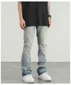 Baggy denim stacked jeans for Men