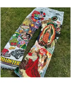Embroidered Colorful Patchwork Baggy Jeans for Men