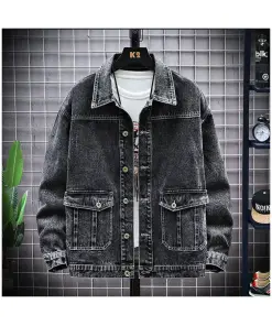 Down Collar Oversized Vintage Washed Denim Jacket For Men