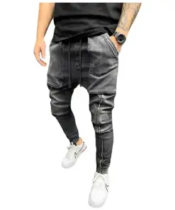 Casual Blue Grey Oversize Biker Jeans for Men