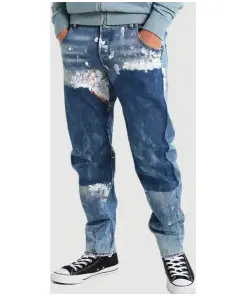Printing patchwork denim jeans for Men