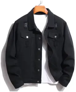 Slim Fit Long Sleeve Single Breasted Black Jeans Coat for Men