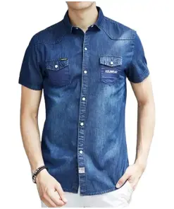 Denim Short Sleeve Shirt for Men