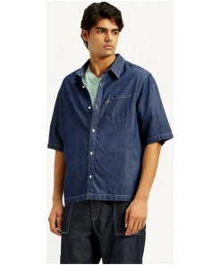 Dark Wash Spread Collar Denim Shirt – Men