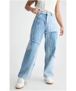Men’s Blue Patchwork Straight Jeans
