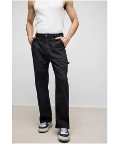 Black Pocketed Straight Jeans for Men