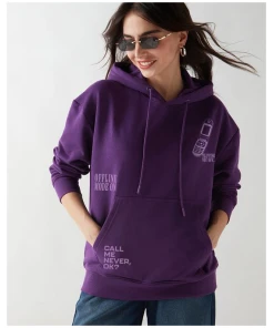 Cozy Women’s Purple Oversized Hoodie with Statement Graphics