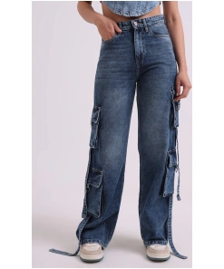 Women’s Washed Cargo Denim Jeans