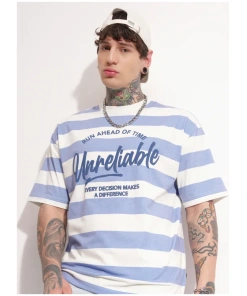 Trendy Blue Round Neck Oversized T-Shirt