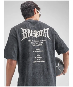 Classic Black Printed Round Neck Tee for Men