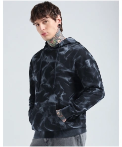 Bold Men’s Black Oversized Hoodie with Tie Dye Design